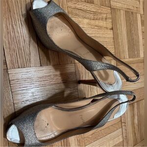 Christian Louboutin Glittering Silver Peep-Toe Heels
